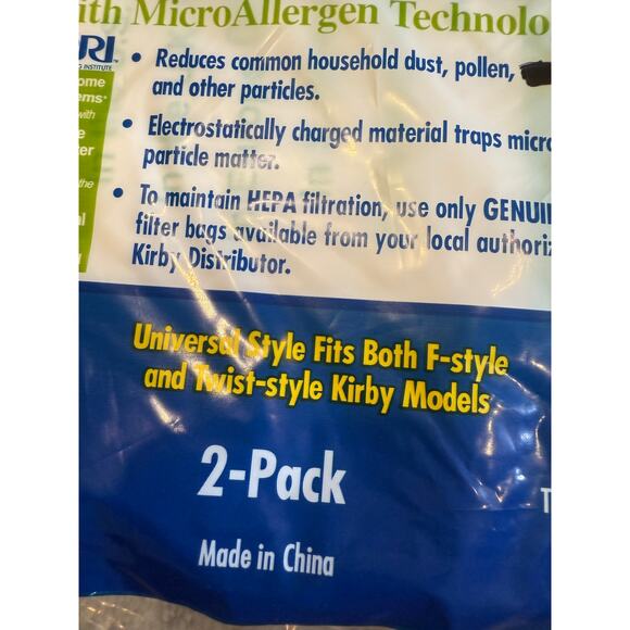 For KIRBY VACUUM BAGS:2 Sentria UNIVERSAL~ F Style MICRON MAGIC Hepa White Cloth - Picture 3 of 3